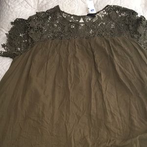 Olive green lace shoulder dress